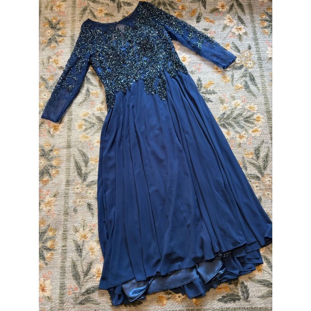 Hand Beaded Black Long Sleeve Prom Dress 3XL